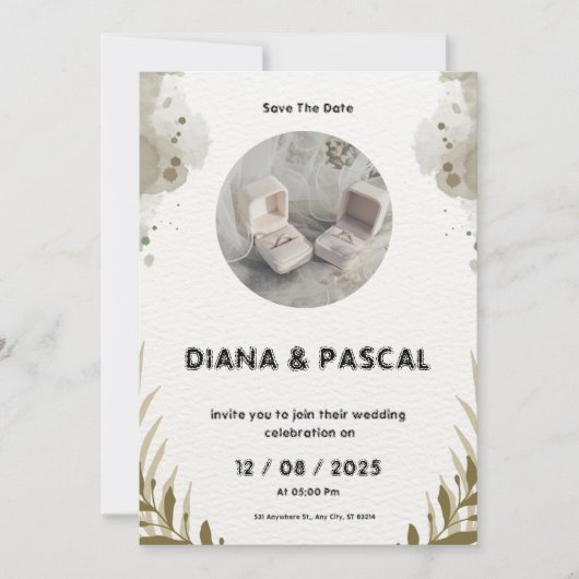 Braun und Creme Wasserfarbe Save the Date Hochzeit Einladung (Vorderseite)