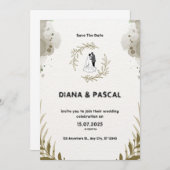 Braun und Creme Watercolor Einladung zur Hochzeit (Vorne/Hinten)