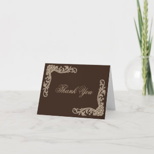 Braun- und cremefarbene barocke Vintage-Hochzeit Dankeskarte