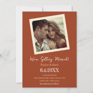 Braun- und cremefarbene Retro-Foto-Hochzeit Einladung