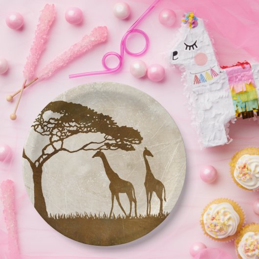 Braun und Elfenbeinafrikanische Giraffe Hochzeit Pappteller (Party)