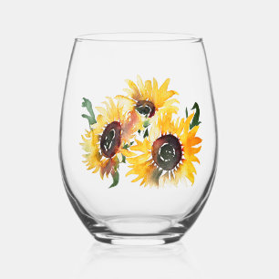Braun und fett Sonnenblumen Wasserfarbe Fabulous 5 Weinglas Ohne Stiel