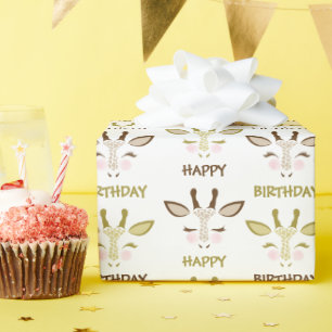 Braun und Gold Giraffe Faces Geburtstag Geschenkpapier