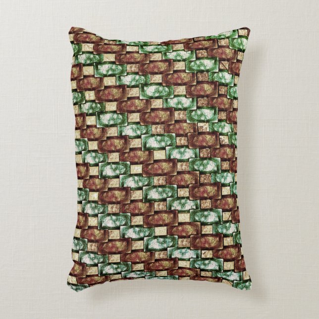 Braun und grün, gepunktet, rechteckige Stücke gesc Dekokissen (Vorderseite(Vertikal))