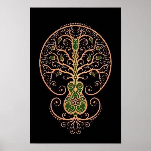 Braun und grüner Gitarrenbaum des Lebens auf schwa Poster (Vorne)