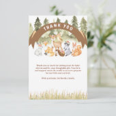 Braun- und Grünholztiere Kinderdusche Dankeskarte (Stehend Vorderseite)