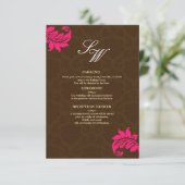Braun-und Hot-Pink-Damask-Hochzeitskarte Einladung (Stehend Vorderseite)