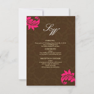 Braun-und Hot-Pink-Damask-Hochzeitskarte Einladung