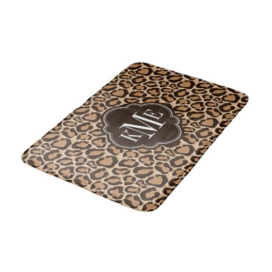 Braun und Leopard Print Custom Monogram Badematte (Schrägansicht)