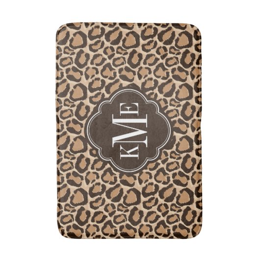 Braun und Leopard Print Custom Monogram Badematte (Vorderseite Vertikal)