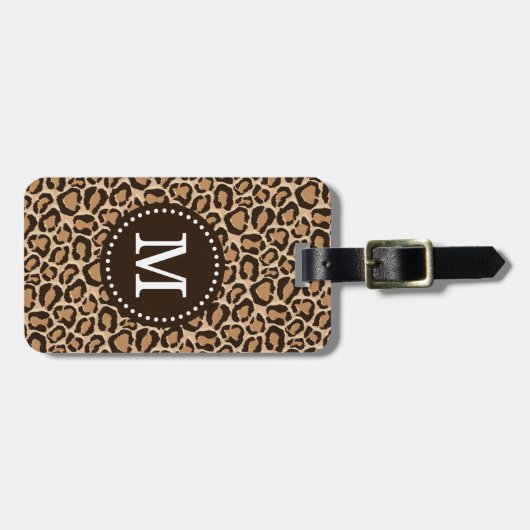 Braun und Leopard Print Custom Monogram Gepäckanhänger (Vorderseite horizontal)