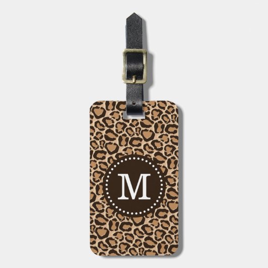 Braun und Leopard Print Custom Monogram Gepäckanhänger (Vorderseite vertikal)