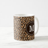 Braun und Leopard Print Custom Monogram Kaffeetasse (VorderseiteRechts)