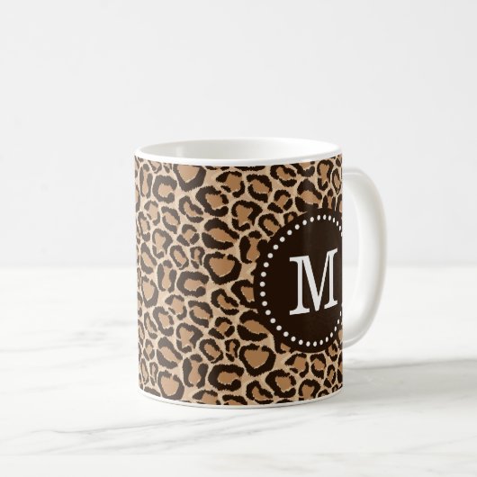 Braun und Leopard Print Custom Monogram Kaffeetasse (VorderseiteRechts)