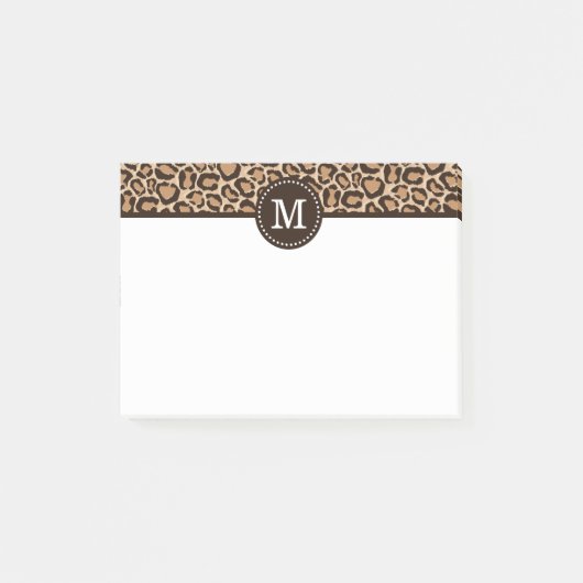Braun und Leopard Print Custom Monogram Post-it Klebezettel (Vorderseite)
