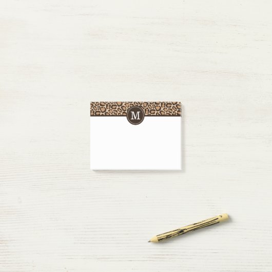 Braun und Leopard Print Custom Monogram Post-it Klebezettel (Auf Schreibtisch)