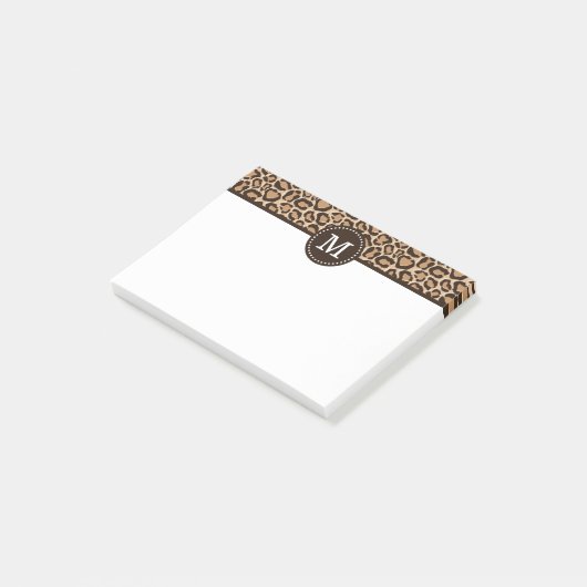 Braun und Leopard Print Custom Monogram Post-it Klebezettel (angewinkelt)