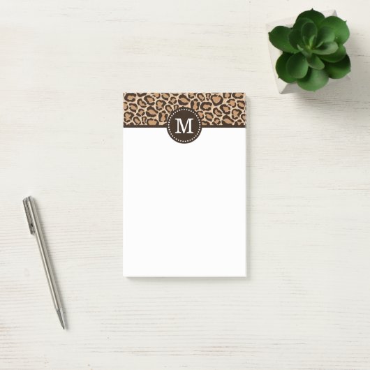 Braun und Leopard Print Custom Monogram Post-it Klebezettel (Büro)