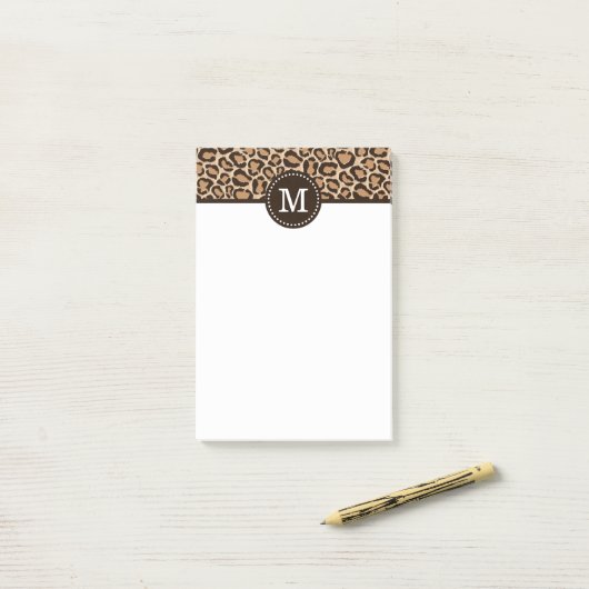 Braun und Leopard Print Custom Monogram Post-it Klebezettel (Auf Schreibtisch)