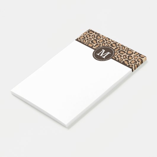 Braun und Leopard Print Custom Monogram Post-it Klebezettel (angewinkelt)