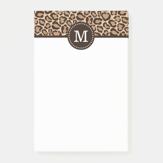 Braun und Leopard Print Custom Monogram Post-it Klebezettel (Vorderseite)
