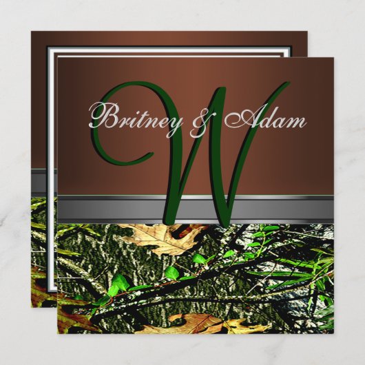 Braun und Mossy Green Camouflage Hochzeitsfeiern Einladung (Vorne/Hinten)