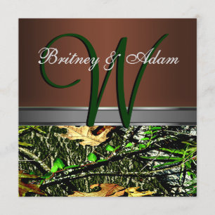 Braun und Mossy Green Camouflage Hochzeitsfeiern Einladung
