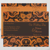 Braun und Orange Damask Hochzeitsprogramm (Vorne/Hinten)