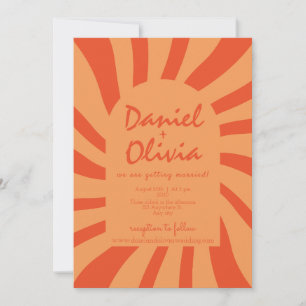 Braun und orange Retro Foto Einladung Hochzeit