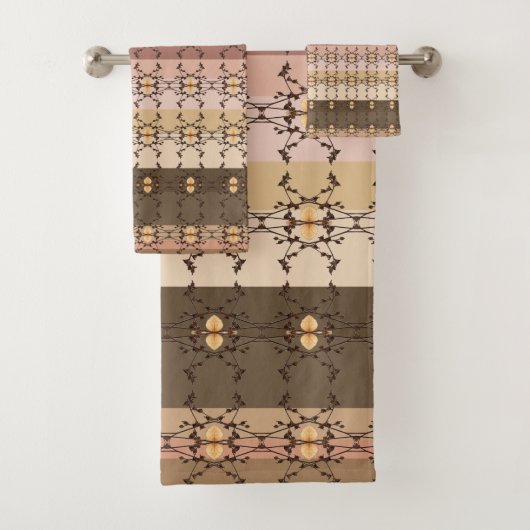 Braun und Pfirsich gestreift Badhandtuch Set (Insitu)