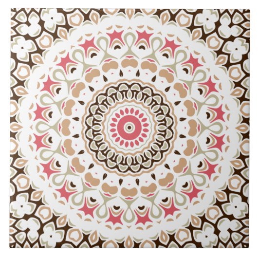 Braun und Rosen Rosa Mandala Muster Fliese (Vorderseite)