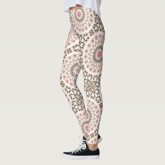 Braun und Rosen Rosa Mandala Muster Leggings (Links)