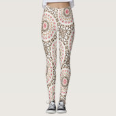 Braun und Rosen Rosa Mandala Muster Leggings (Vorderseite)