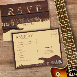 Braun- und Rotweingitarre für Hochzeiten RSVP Postkarte