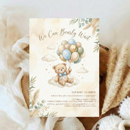 Braun und Salbei Luftballon Teddybär Baby Shower Einladung