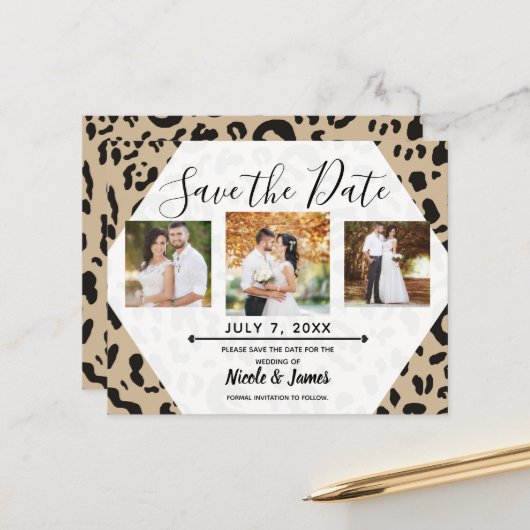 Braun und Schwarz Gepard Leopard Save the Date (Vorderseite/Rückseite Beispiel)