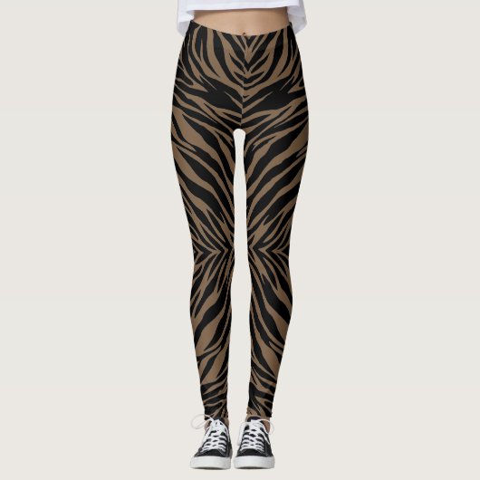Braun- und schwarzer Zebradruck Leggings (Vorderseite)