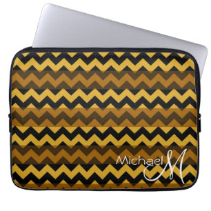 Braun und schwarzes Chevron-Zickzack-Einzelstück Laptopschutzhülle