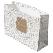 Braun und Silber Elegantes Weihnachtsbaummuster Große Geschenktüte (Rückseite Schrägansicht)