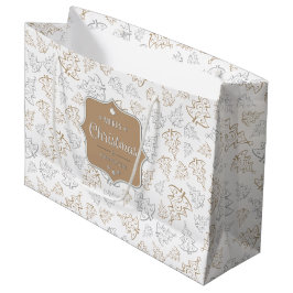 Braun und Silber Elegantes Weihnachtsbaummuster Große Geschenktüte