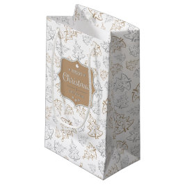 Braun und Silber Elegantes Weihnachtsbaummuster Kleine Geschenktüte