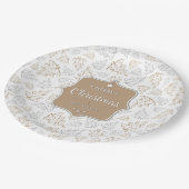 Braun und Silber Elegantes Weihnachtsbaummuster Pappteller (Schrägansicht)