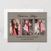 Braun und Tan Drei Foto Abschluss Postkarte (Vorne/Hinten)