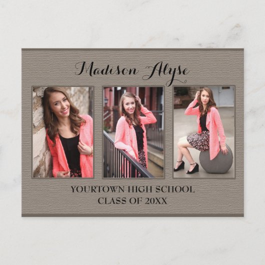 Braun und Tan Drei Foto Abschluss Postkarte (Vorderseite)