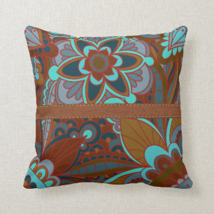 Braun und Türkis Boho Kissen