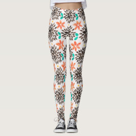 Braun- und Türkisfarben Muster für die Blume Leggings