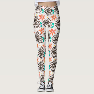 Braun- und Türkisfarben Muster für die Blume Leggings
