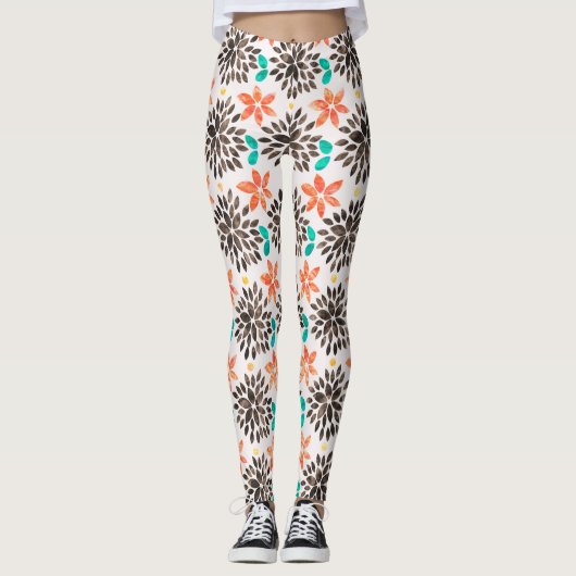 Braun- und Türkisfarben Muster für die Blume Leggings (Vorderseite)