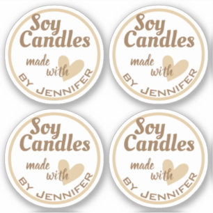 Braun und Weiß aus Liebe Herz Beige Kerzen Aufkleber