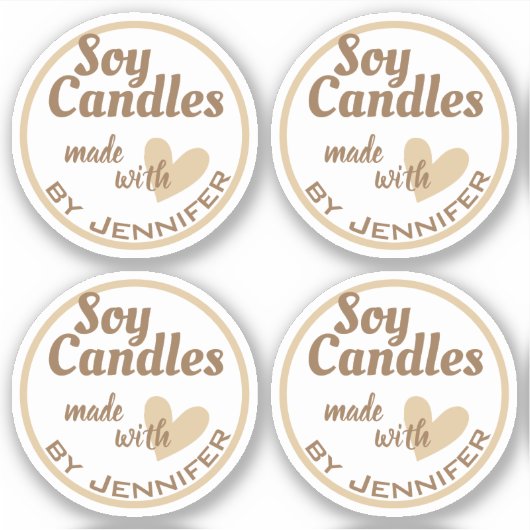 Braun und Weiß aus Liebe Herz Beige Kerzen Aufkleber (Vorderseite)